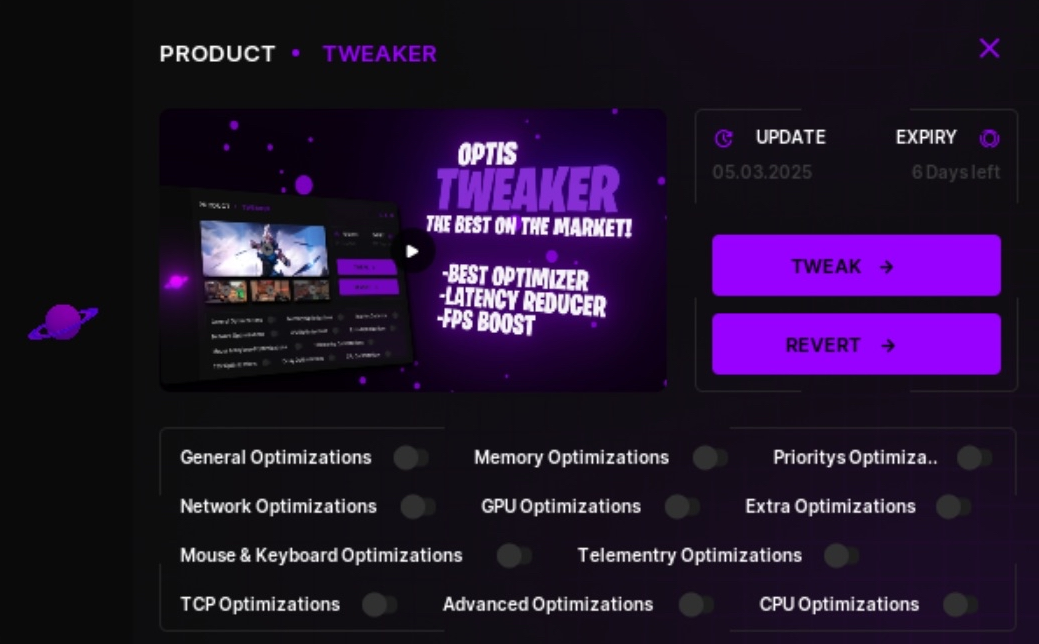 Optis Tweaker Interface